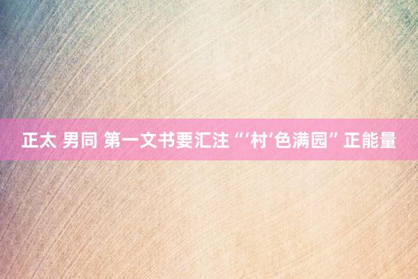 正太 男同 第一文书要汇注“‘村’色满园”正能量